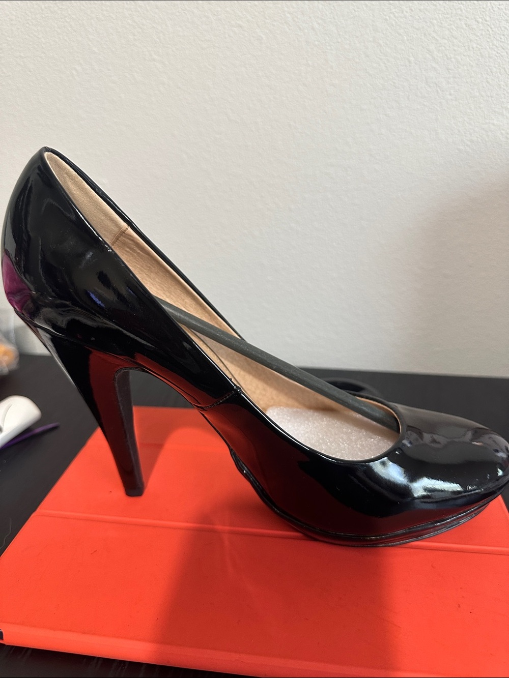 Colin Stuart Black Patent Platform Stiletto Pumps